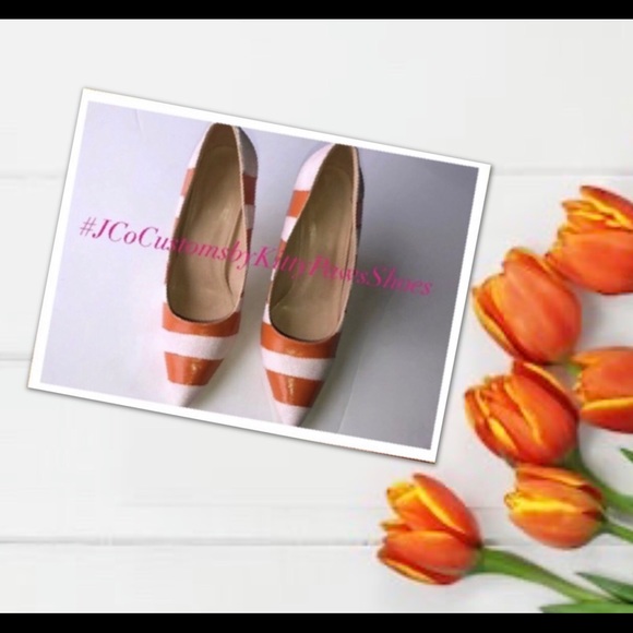 Women’s Custom Orange & White Glittered High Heels - Picture 3 of 7